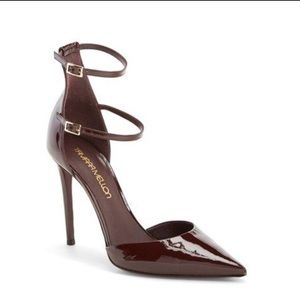 ISO Tamara Mellon brown patent dorsey pointy toe double ankle strap 10 1/2 or 11